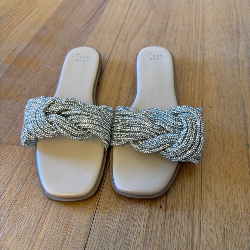 Women's Silver Slide Sandals